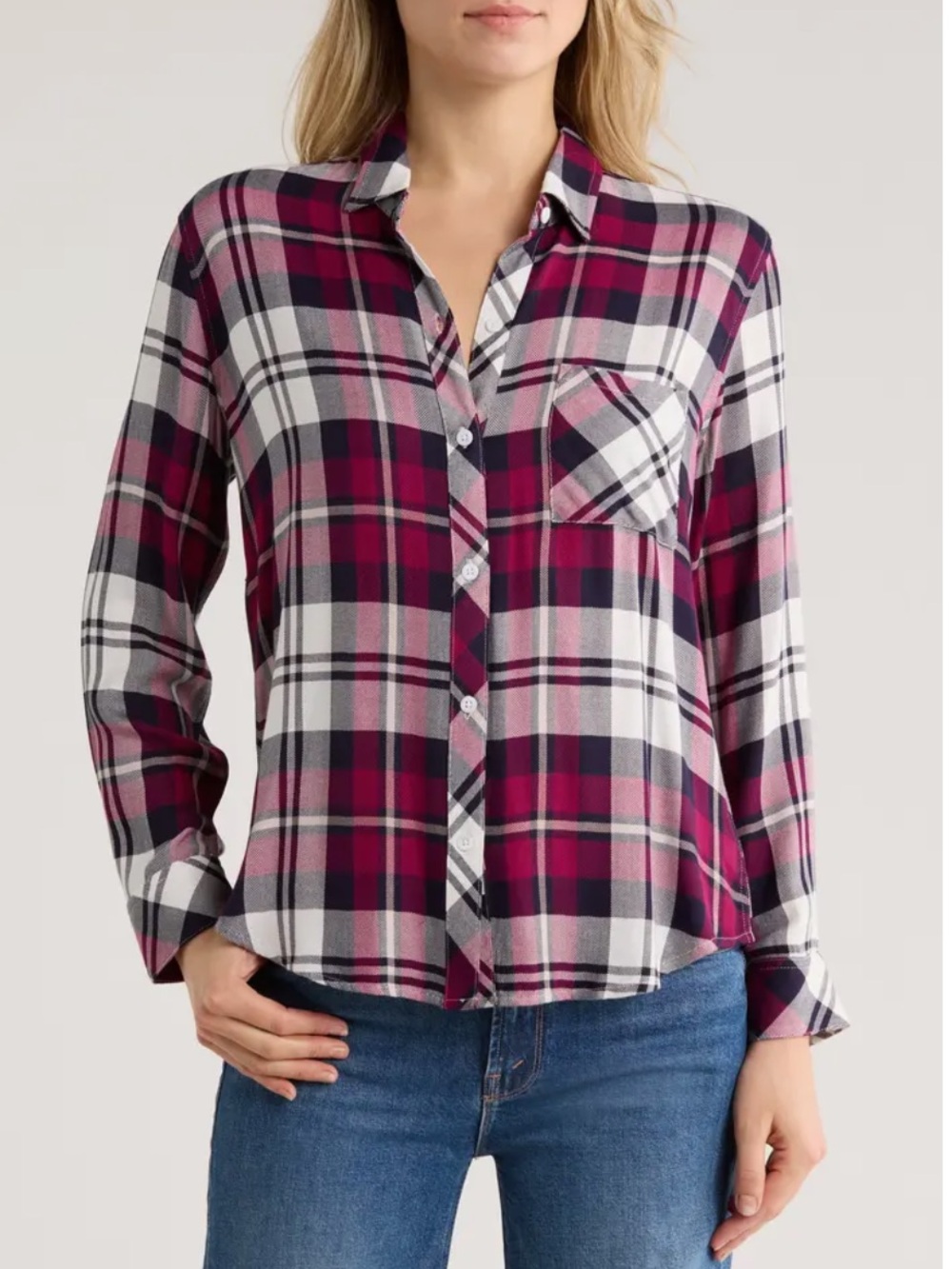 Rails Hunter Plaid Button-Up Shirt in Burgundy, Navy & White